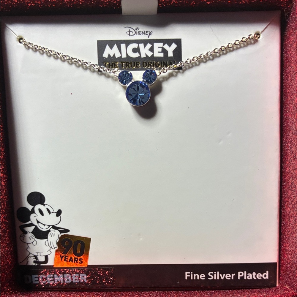 NIB Disney Mickey Mouse Silver Necklace with Blue Pendant